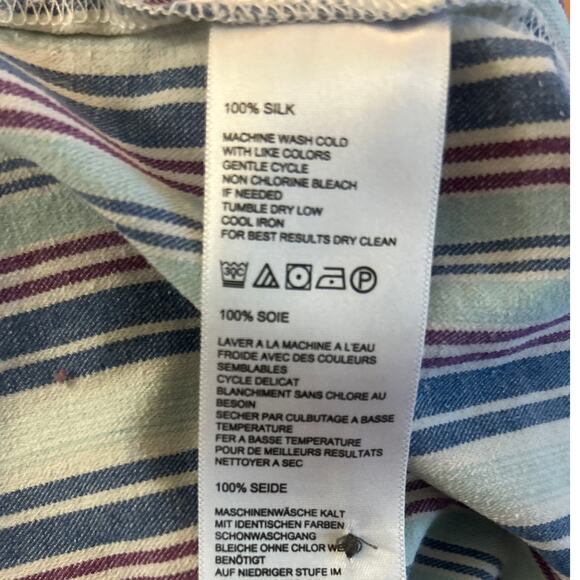 Tommy Bahama Mens XXL Silk Shirt Beige Blue Stripe Button Up Camp Retro - Picture 7 of 8